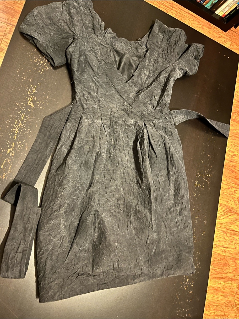 Thakoon Charcoal Crinkle Wrap Mini Dress